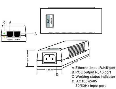 1-Port 10 / 100M Power Over Ethernet Injector support PoE Midspans , POE Adapters