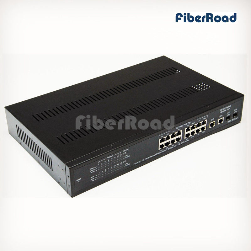 10/100Base-T 16 Ports Ethernet POE Switch with 2 Gigabit TP/SFP Ports Combo