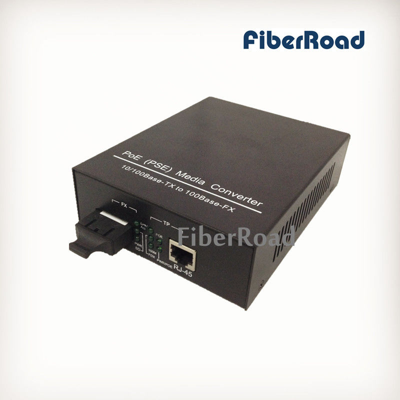 IEEE802.3af 15.4W SM 20km 1310nm SC 10/100M POE PSE Media Converter Built In AC / DC Power